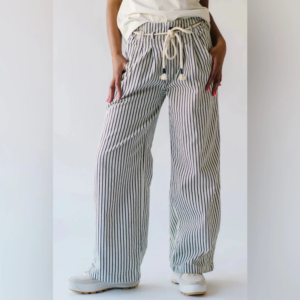 Free People Striped Wide Leg Pants - Black and White - Picture 1 of 7